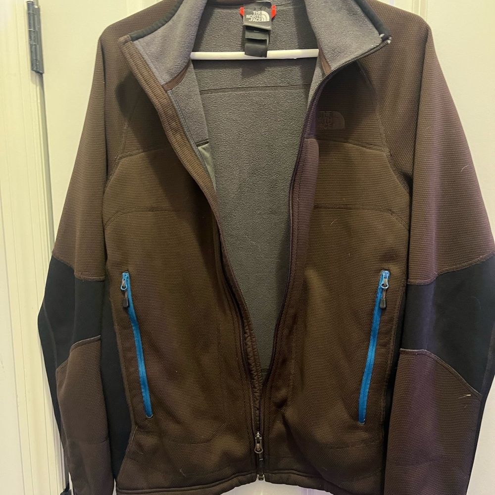 The North Face Brown and Blue Performance Jacket with Stand-Up Collar